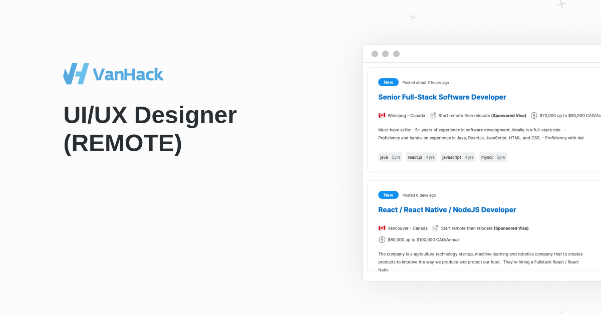 UI UX Designer REMOTE VanHack   UX Designer (REMOTE) 